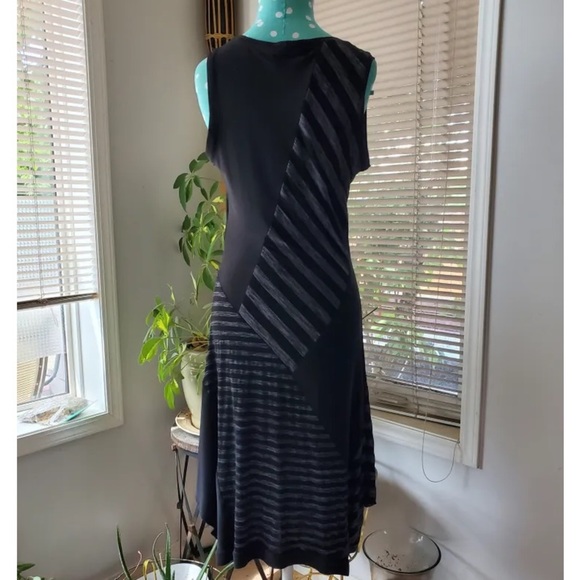 Joseph Ribkoff Black Grey Striped Sleeveless Asymmetrical Dress - Picture 2 of 8